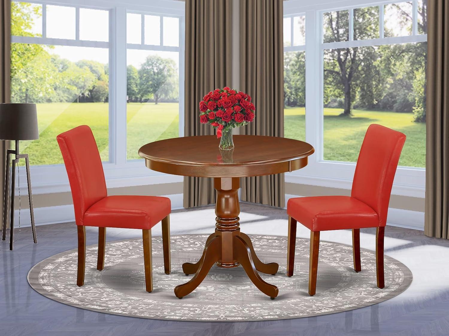 East West Furniture Antique 3-piece Wood Dinette Table Set in Mahogany