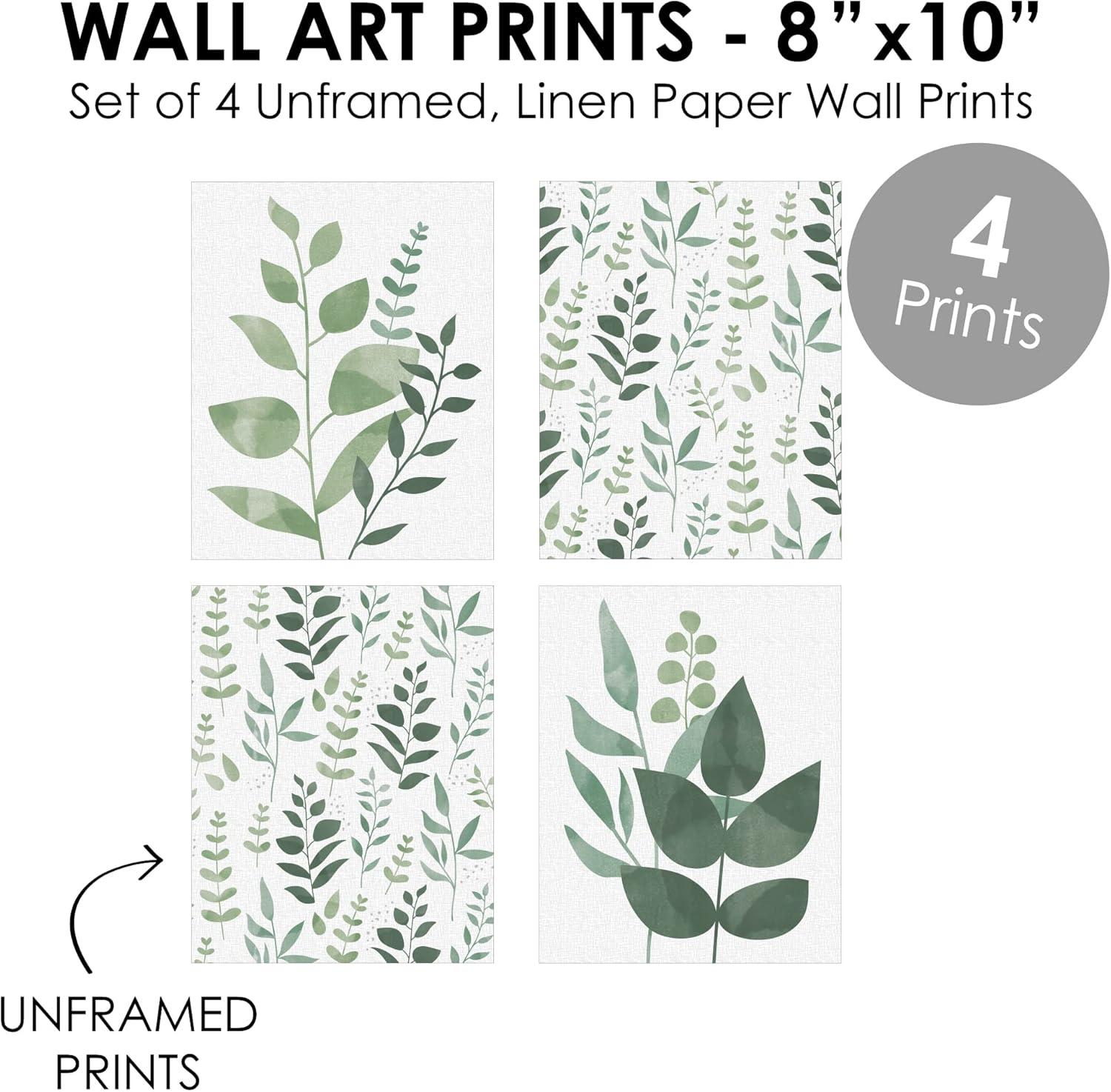 Big Dot of Happiness Boho Botanical - Unframed Greenery Linen Paper Wall Art - Set of 4 - Artisms - 8 x 10 inches