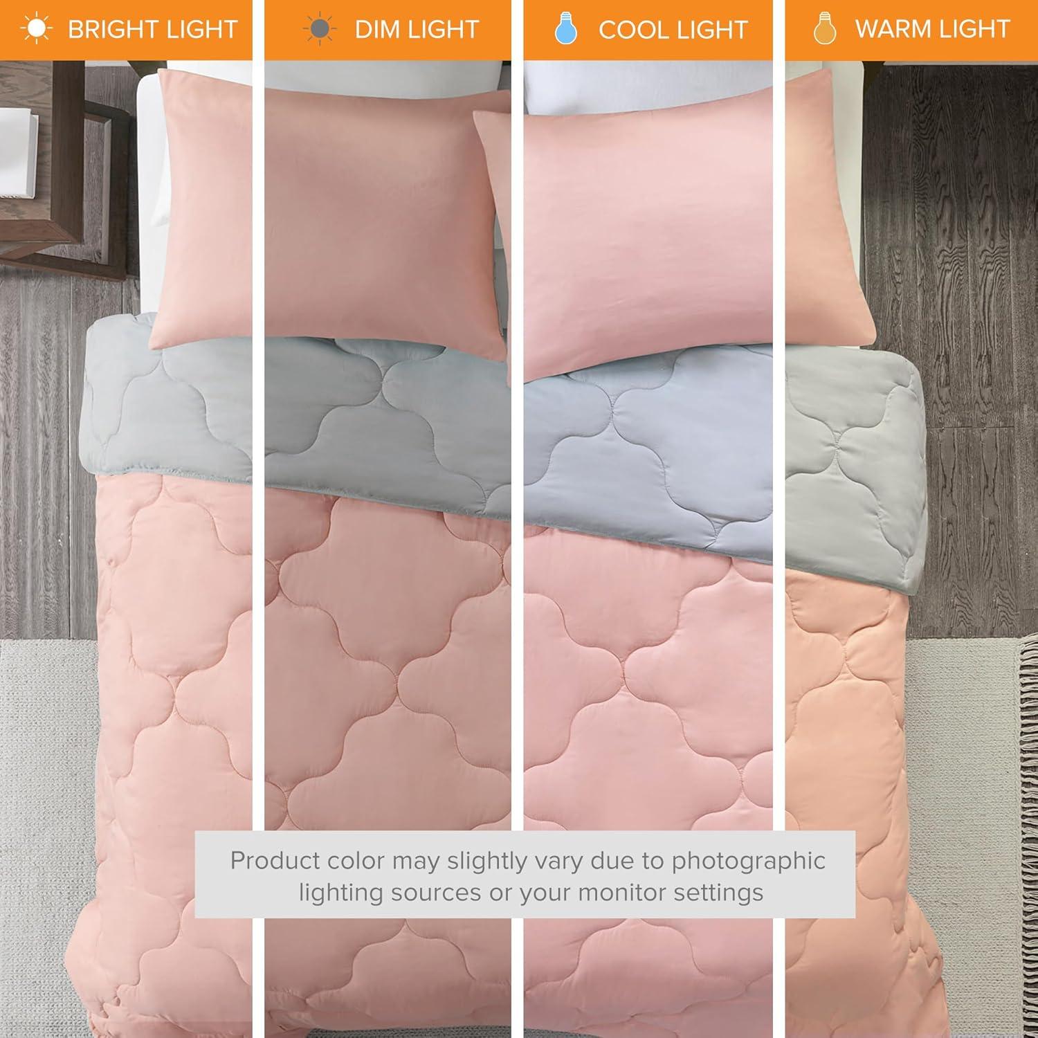 Comfort Spaces Full/Queen Size Comforter Sets, 3-Piece Reversible Bedding Set, Comforter Bed Set, Coral/Light Gray