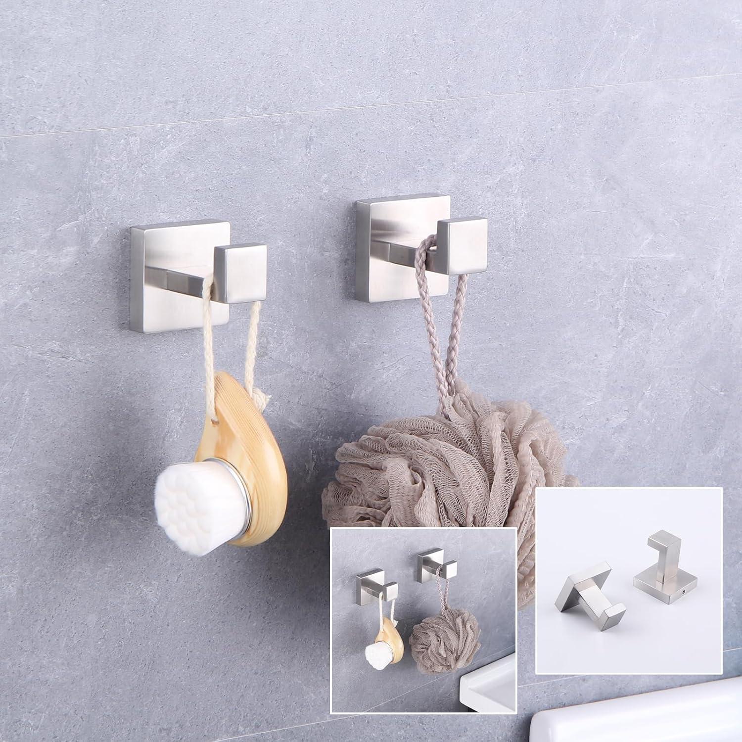 GERZWY Brushed Stainless Steel Towel Hook Robe Hook Coat Hook Heavy Duty Wall Mounted Luxury Hooks for Bathroom Hotel 2 Pack FG1607-2LS