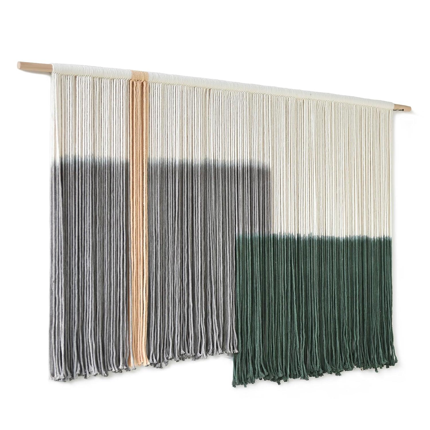 Macrame Wall Hanging Green Large Dip Dye Fiber Wall Art Bohemian Yarn Tapestry Wall Décor 57''W*35''L