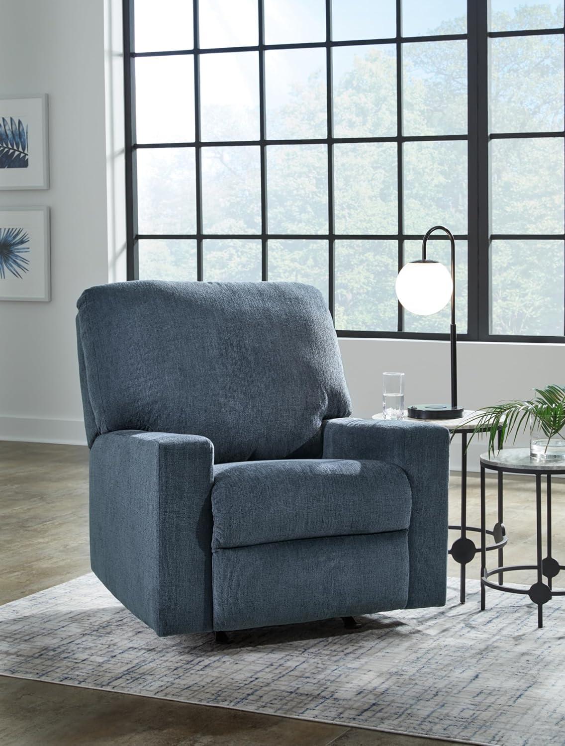 Navy Blue Polyester Contemporary Recliner Chair