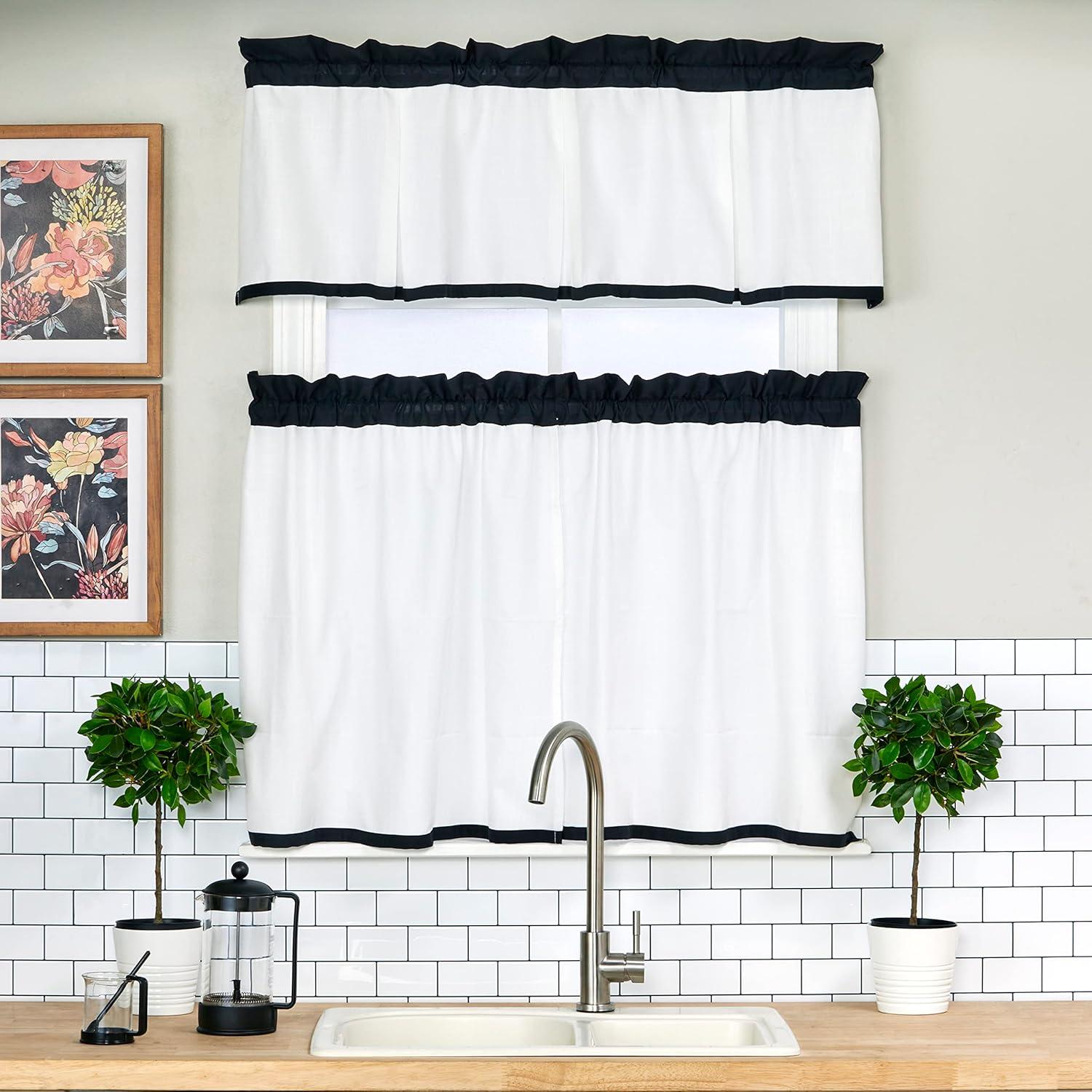 Black and White Box Pleated Rod Pocket Valance 48" x 13"