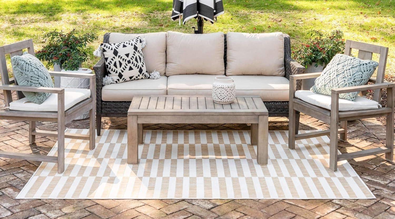 Unique Loom 5' 1 x 8' 0 Rectangle Indoor/Outdoor Striped Taupe Area Rug