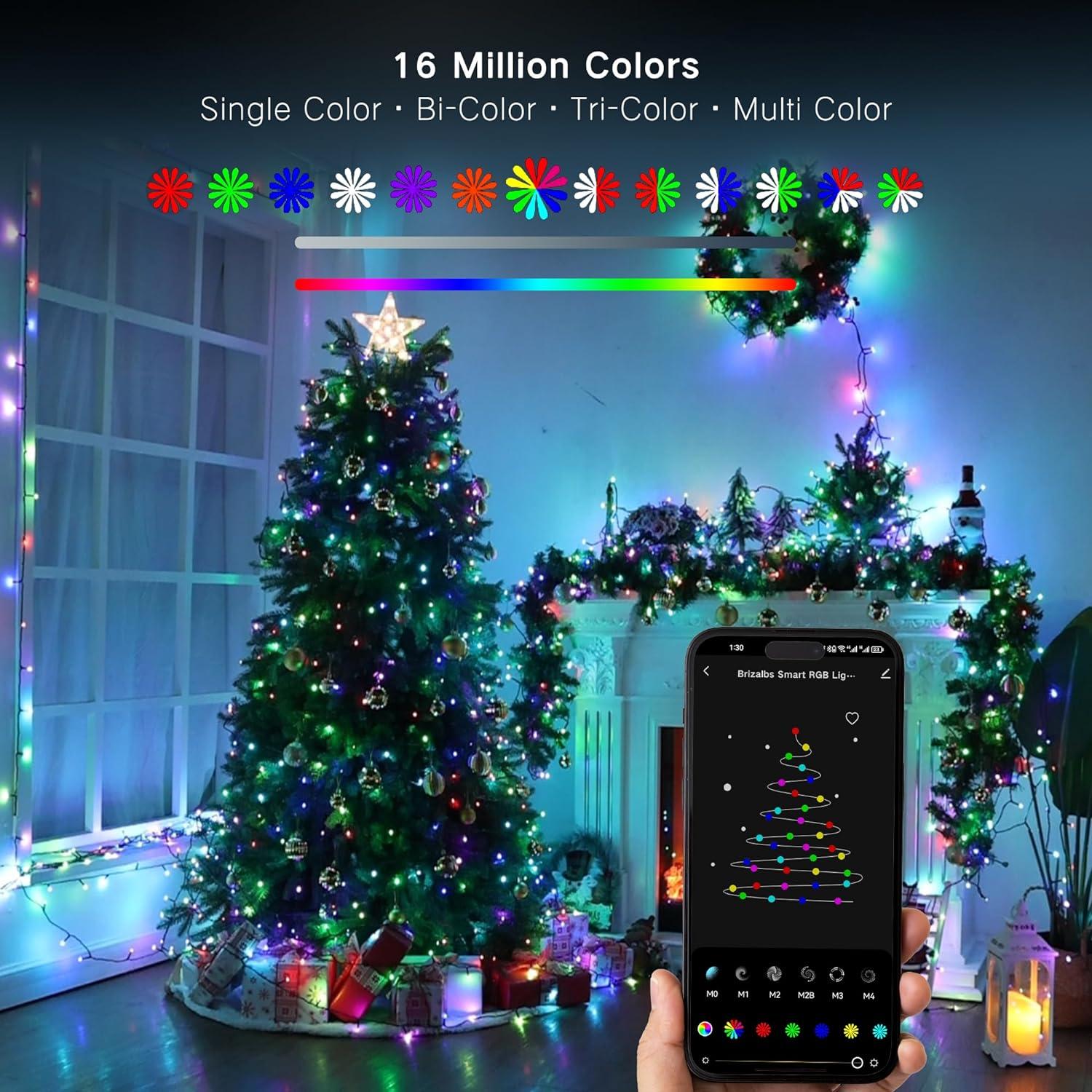 Smart Color Changing Christmas Lights, 65Ft 198 LED Wifi String Lights App Control, Dimmable Christmas Lights, RGB Xmas Tree Lights Work With Alexa & Google Home For Outdoor Indoor Party Decor