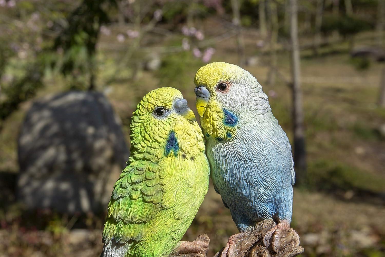 Motion Activated Singing Couple Budgerigar on Stump