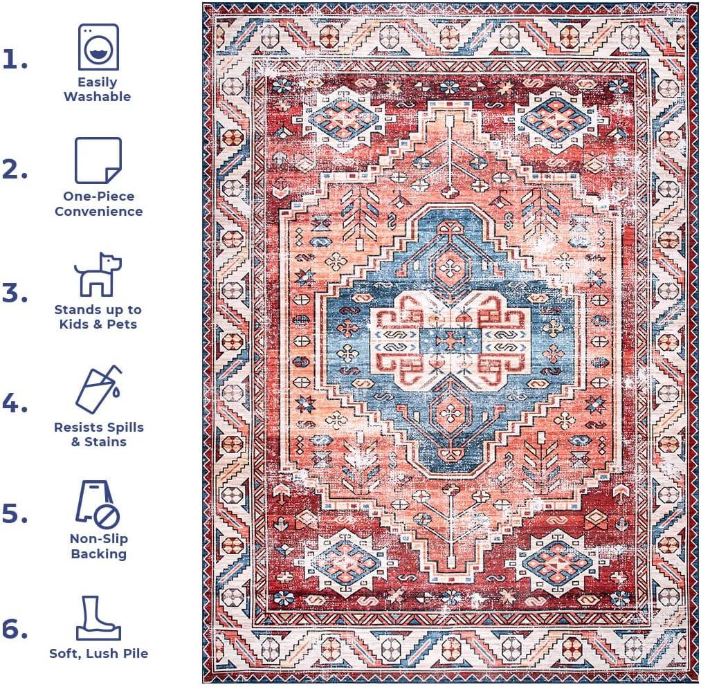 Nuloom Marli Pet Friendly Machine Washable Faded Medallion Area Rug, 5' x 8', Rust