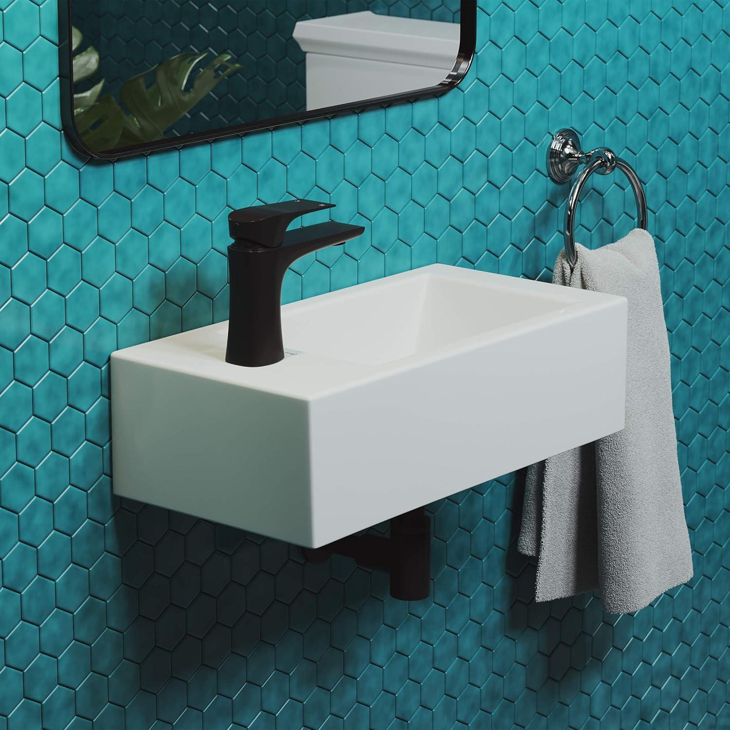 Voltaire 19.5 x 10 Rectangular Ceramic Wall Hung Sink with Left Side Faucet Mount