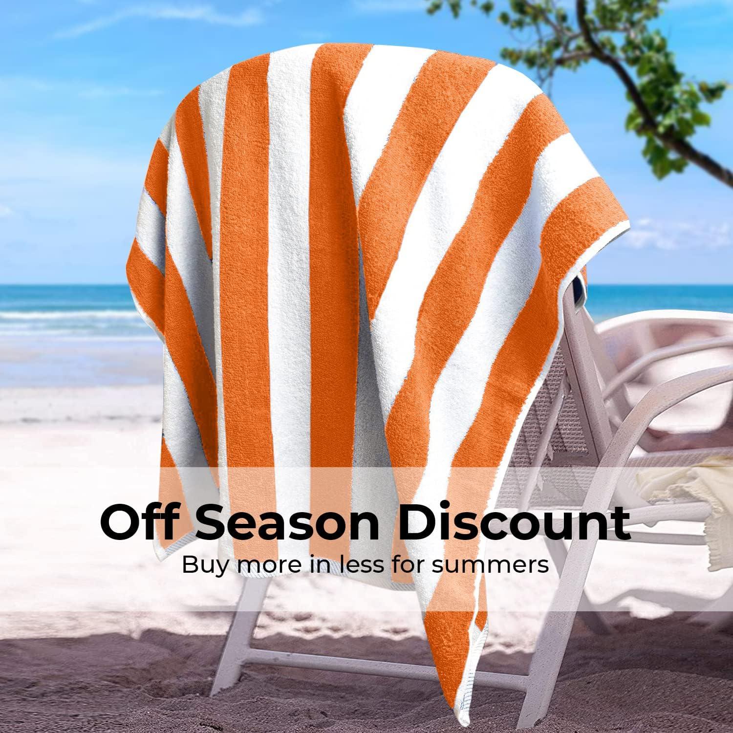 American Soft Linen Beach Towel, 100% Cotton Cabana Striped Beach Towel, 30 in by 60 in Soft Absorbent Beach Pool Towel
, Orange