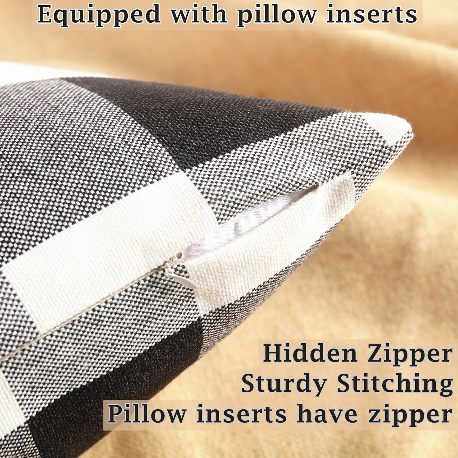 CARRIE HOME Buffalo Plaid Pillow Covers 18x18 Set of 2 Black and White Outdoor Throw Pillows Black Buffalo Check Pillow Covers Farmhouse Decor for Couch Sofa and Bed