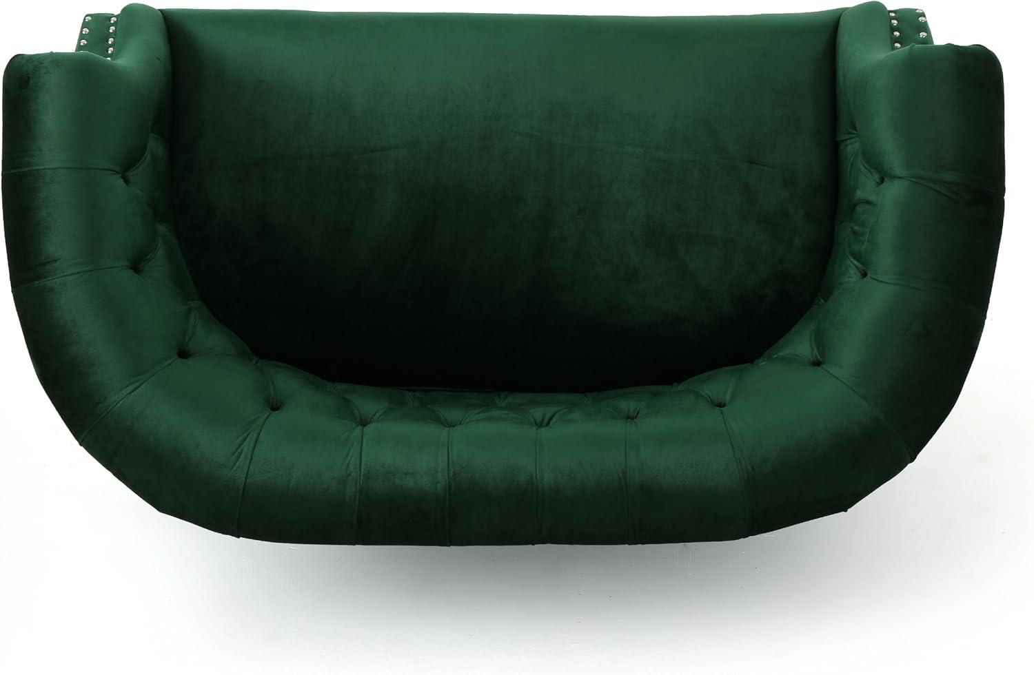 Emerald Velvet Chesterfield Loveseat with Nailhead Accents