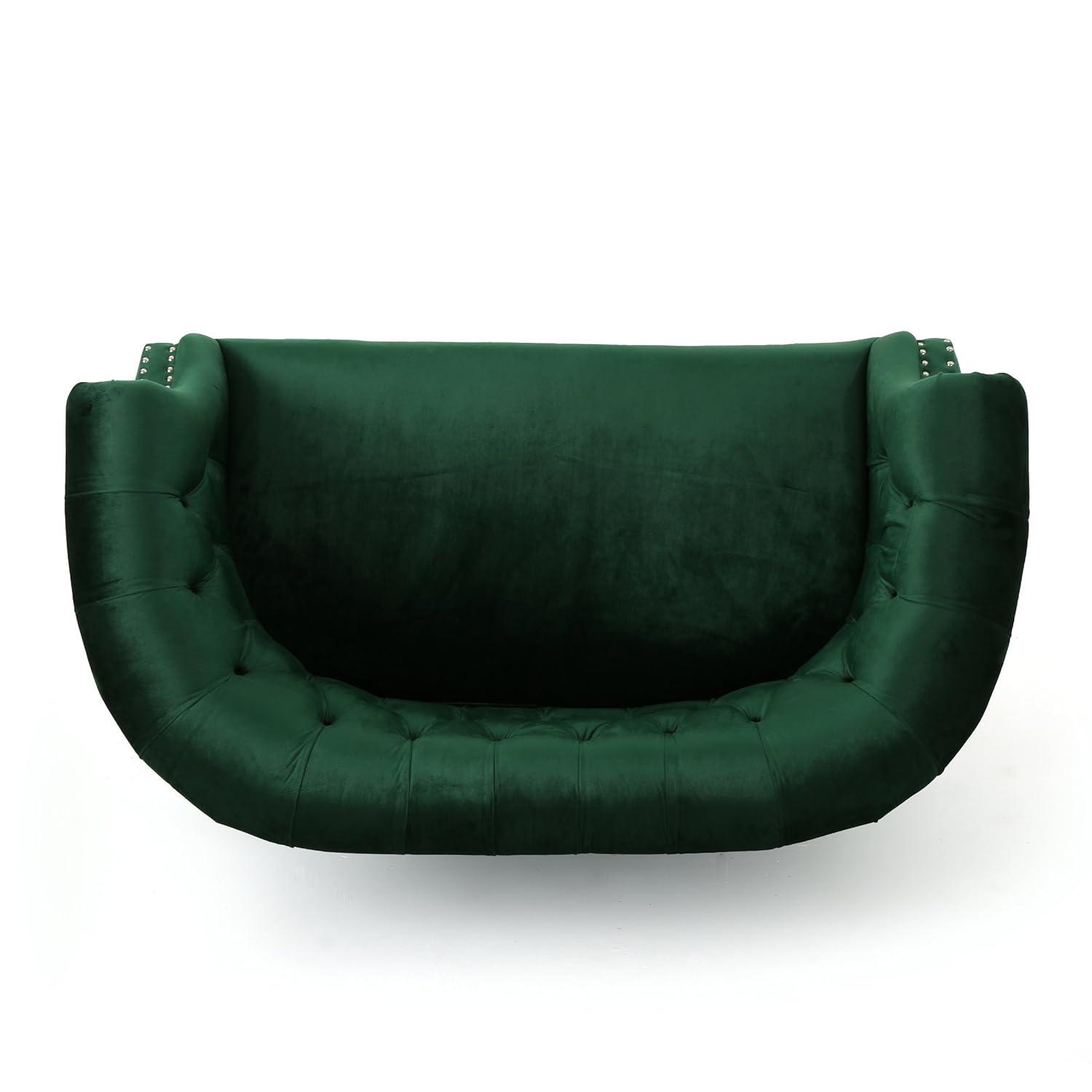 Christopher Knight Home Milani Velvet Tufted Scroll Arm Loveseat by  green