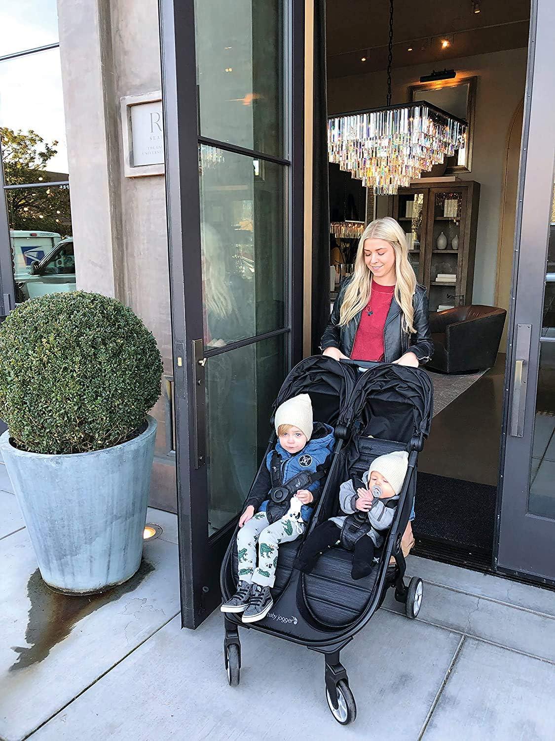 Jet Black Double Stroller with UV Protection Canopies