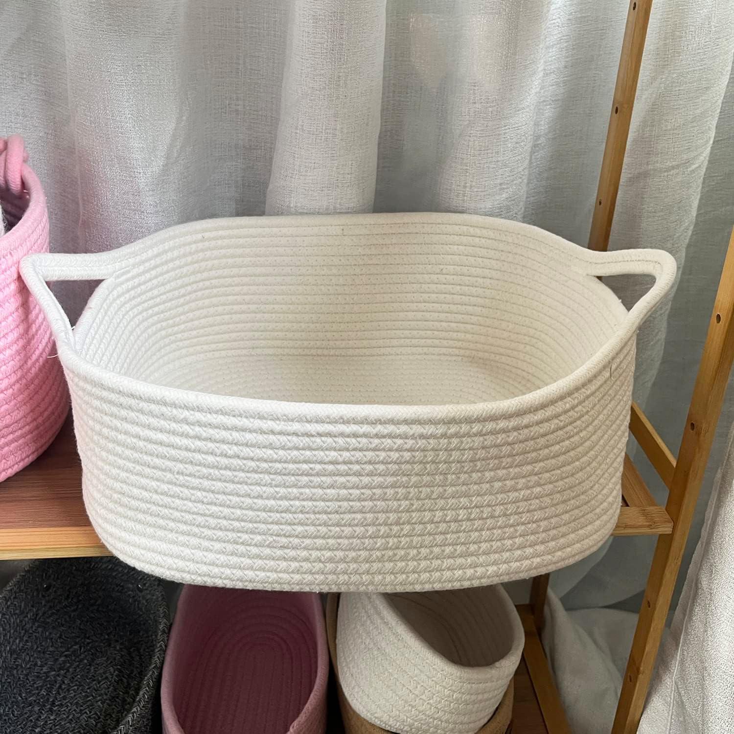 ABenkle Rope Storage Basket Cotton Woven Storage Bins Baskets Cube Soft Woven Organizer Baskets with Handles Decorative Shelves Closet Organizing Baskets for Nursery Laundry Bedroom Bathroom