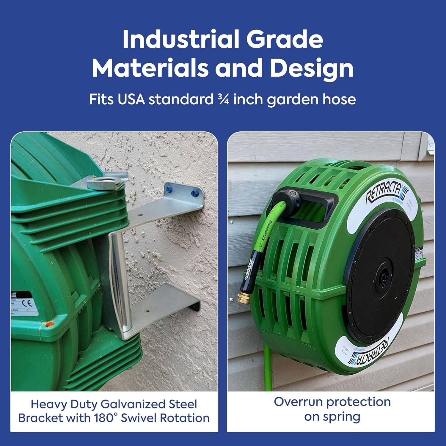 Macnaught Retractable Garden Hose Reel, 82 Ft Water Hose Reel Heavy Duty Retractable Hose with Metal 180° Swivel Rotation Bracket for Wall Mount - Beige