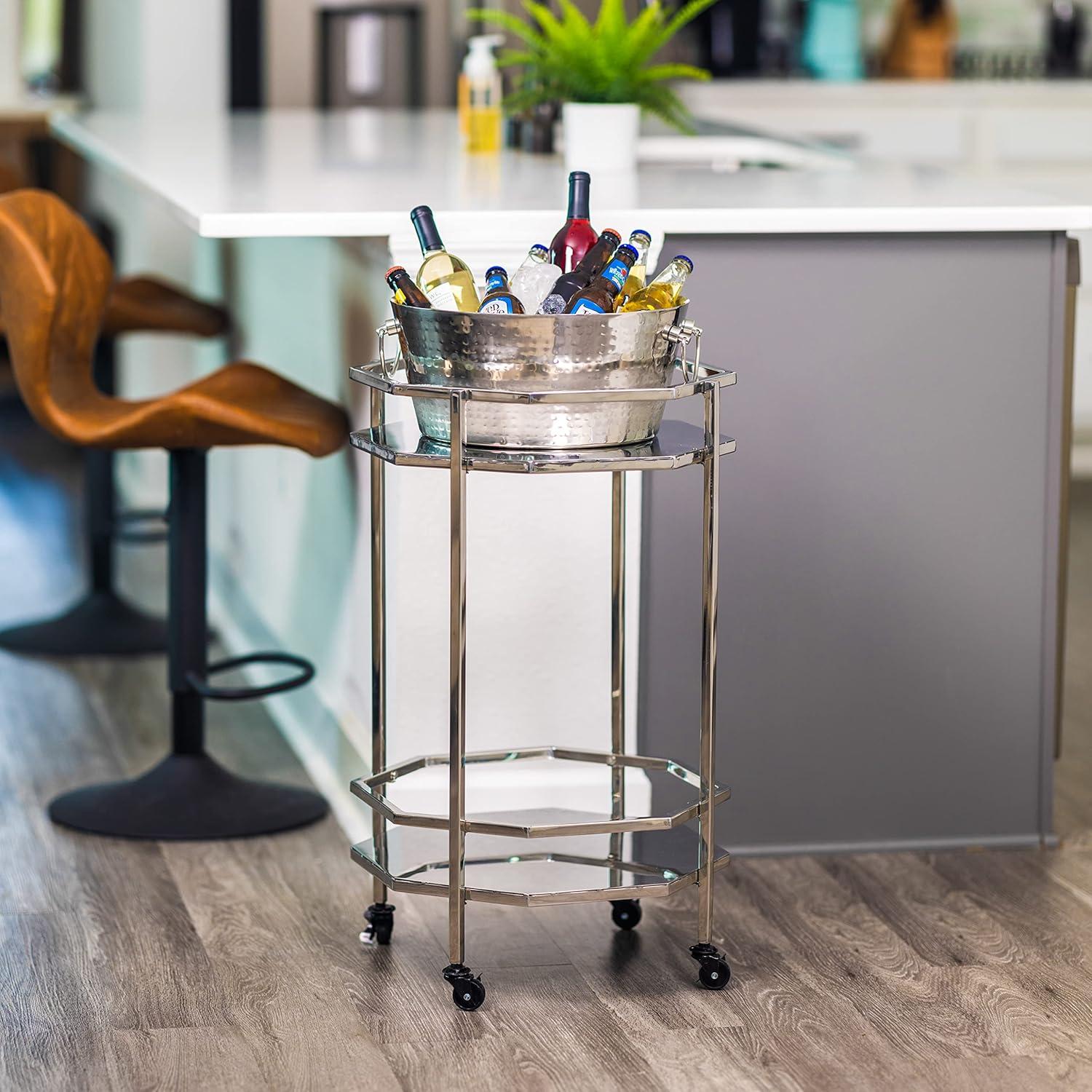 BREKX Anchored Stainless Round Beverage Tub, Insulated Tabletop Ice and Beer Bucket - 14"W x 6.75"H