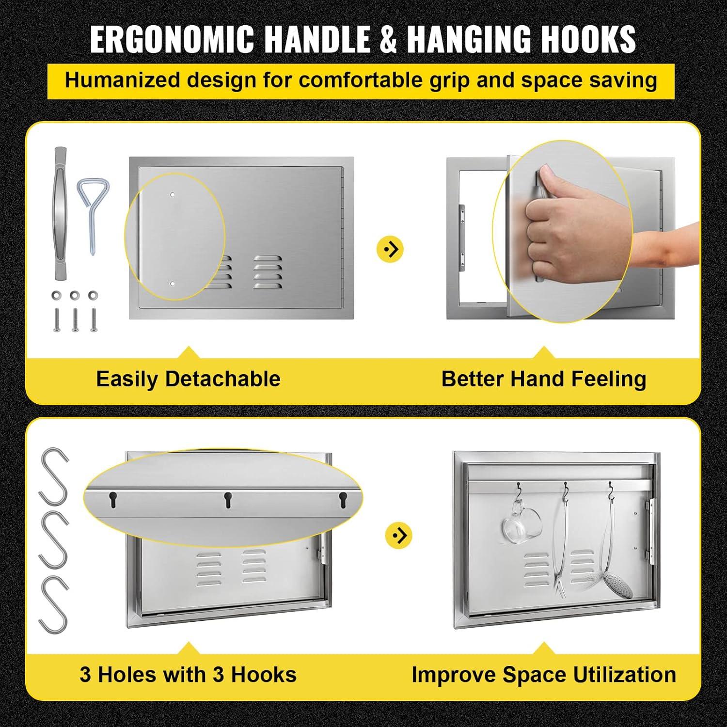 24 in. W x 17 in. H Single Outdoor Kitchen Door BBQ Access Door Stainless Steel Flush Mount Door Wall Vertical Door