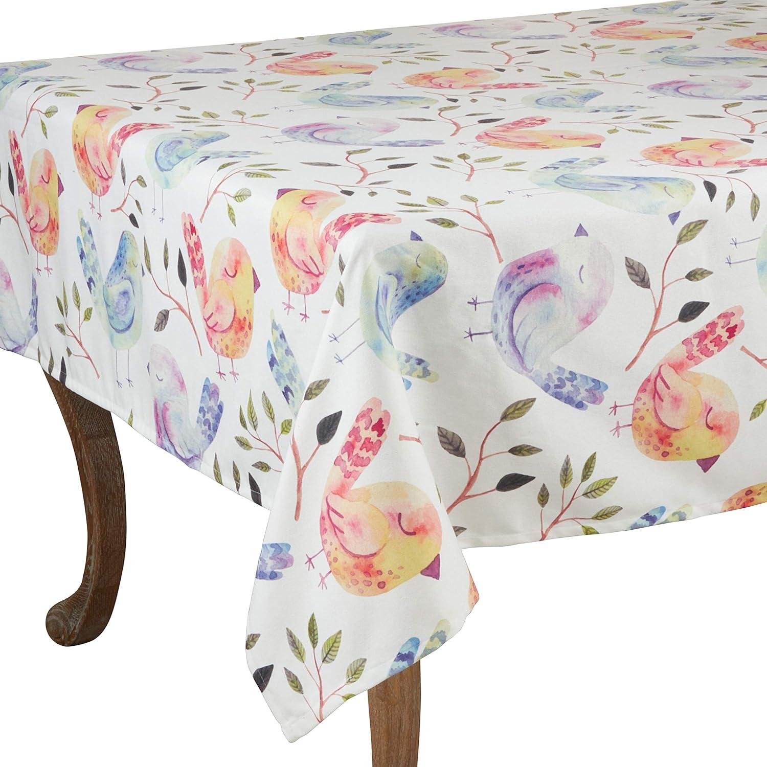 55" Polyester Flock of Birds Table Topper - Saro Lifestyle: Square Animal Print Tablecloth, Machine Washable