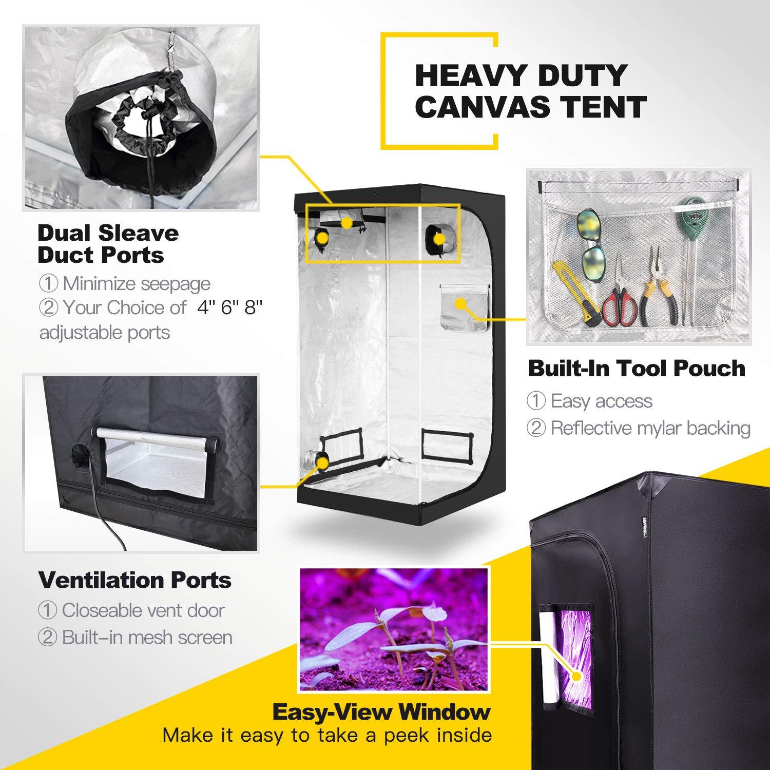 iPower Grow Tent, 36" x 36" x 72" Indoor Grow Tent with Observation Window, Removable Floor Tray and Tool Bag, for Plant Fruit Flower Veg Growing