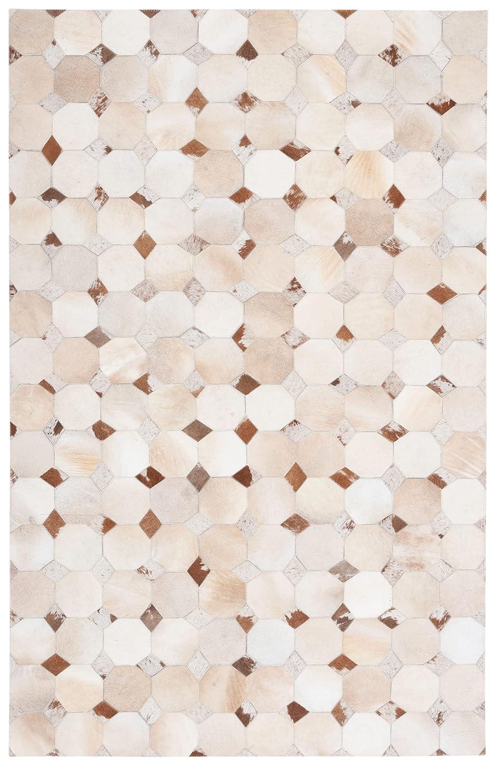 Loon Peak® Bersa Flat Weave Hair On Leather Geometric Rug