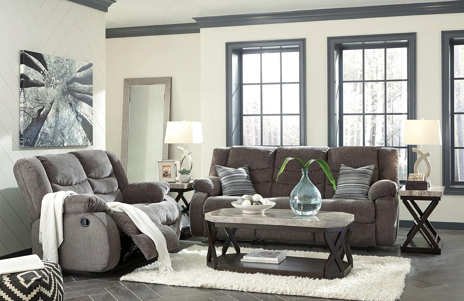 Gray Fabric Manual Reclining Sofa with Pillow-top Arms