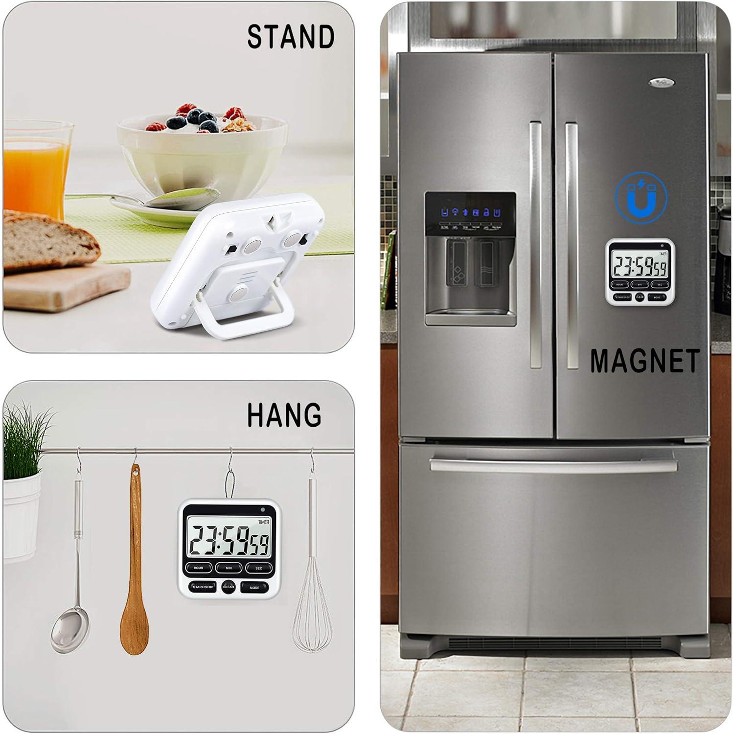 Digital Kitchen Timer, Magnetic Cooking Countdown Clock with Large LCD Display, Loud Alarm and Strong Magnetic Timer