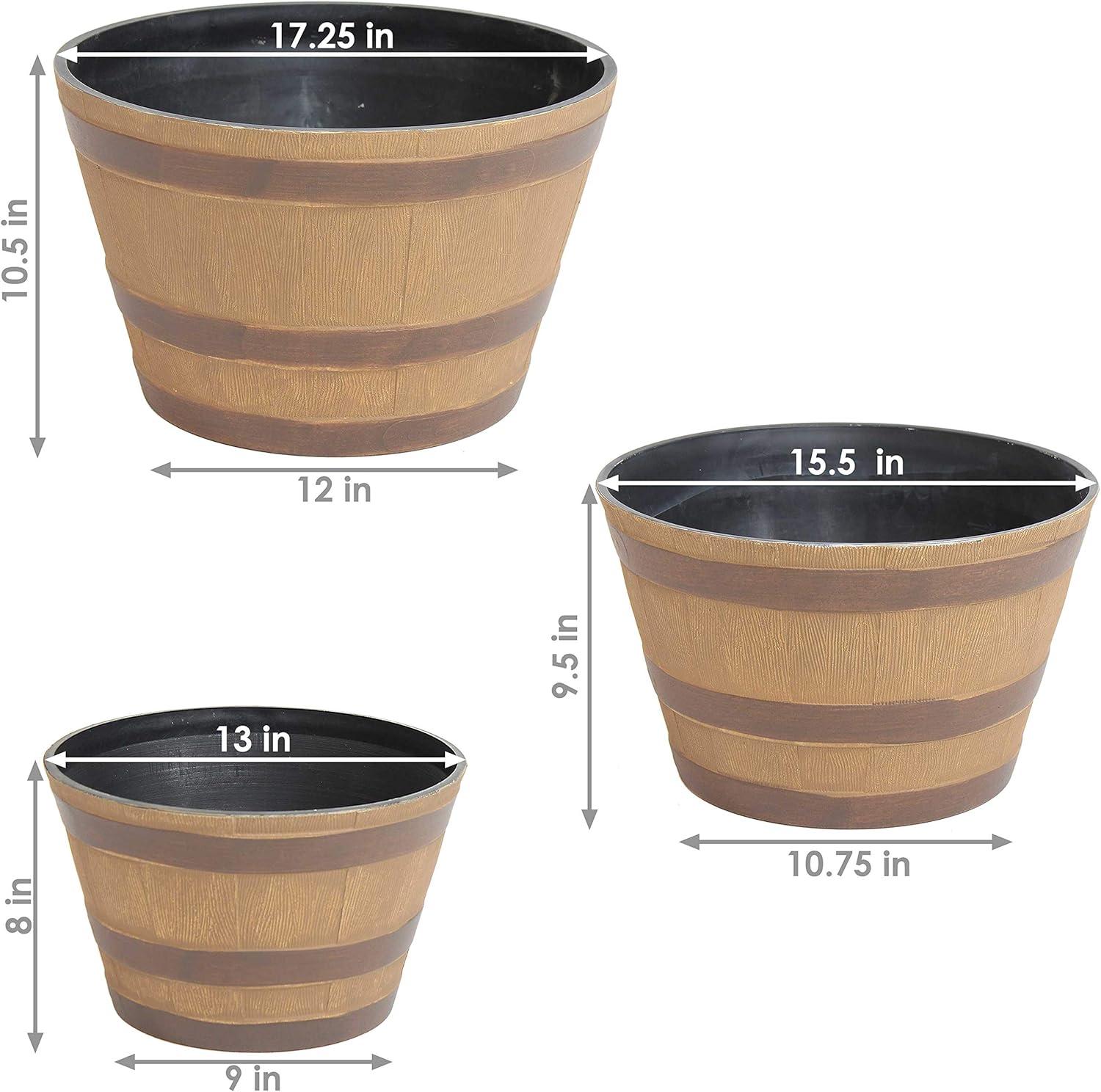 Sunnydaze Modern Decorative Resin Rustic Cask Outdoor Planter - 13", 15" and 17" Diameter - 3-Piece Set