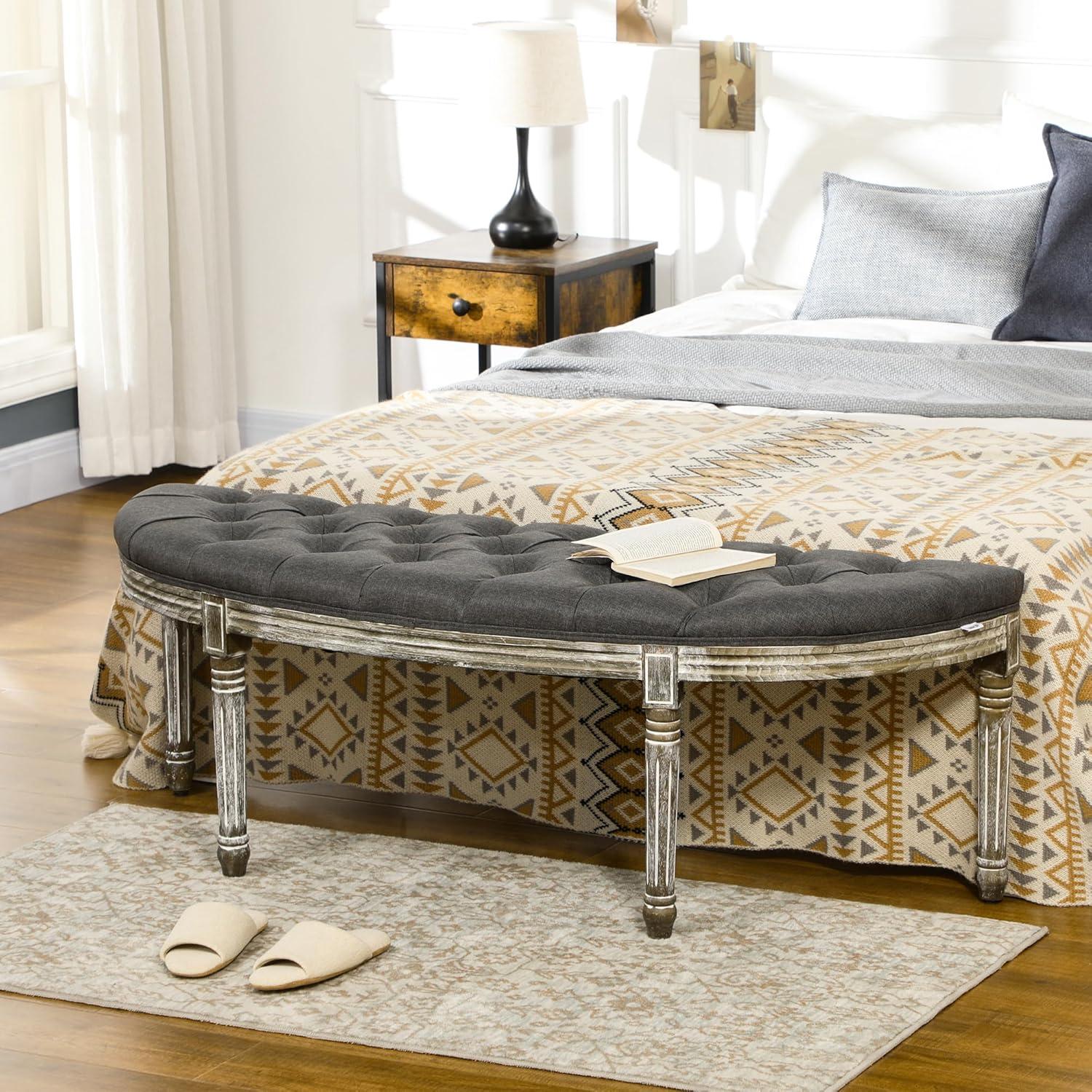 HomCom Upholstered & Tufted Bench, Grey