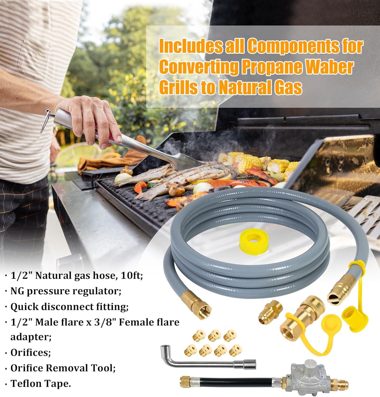 Propane to Natural Gas Conversion Kit Fit for Weber Genesis II 330/335 with NG Regulator, Orifice Kit, and 10' Grill Hose - Convert Your Grill from LP to Natural Gas with an Easy Install!