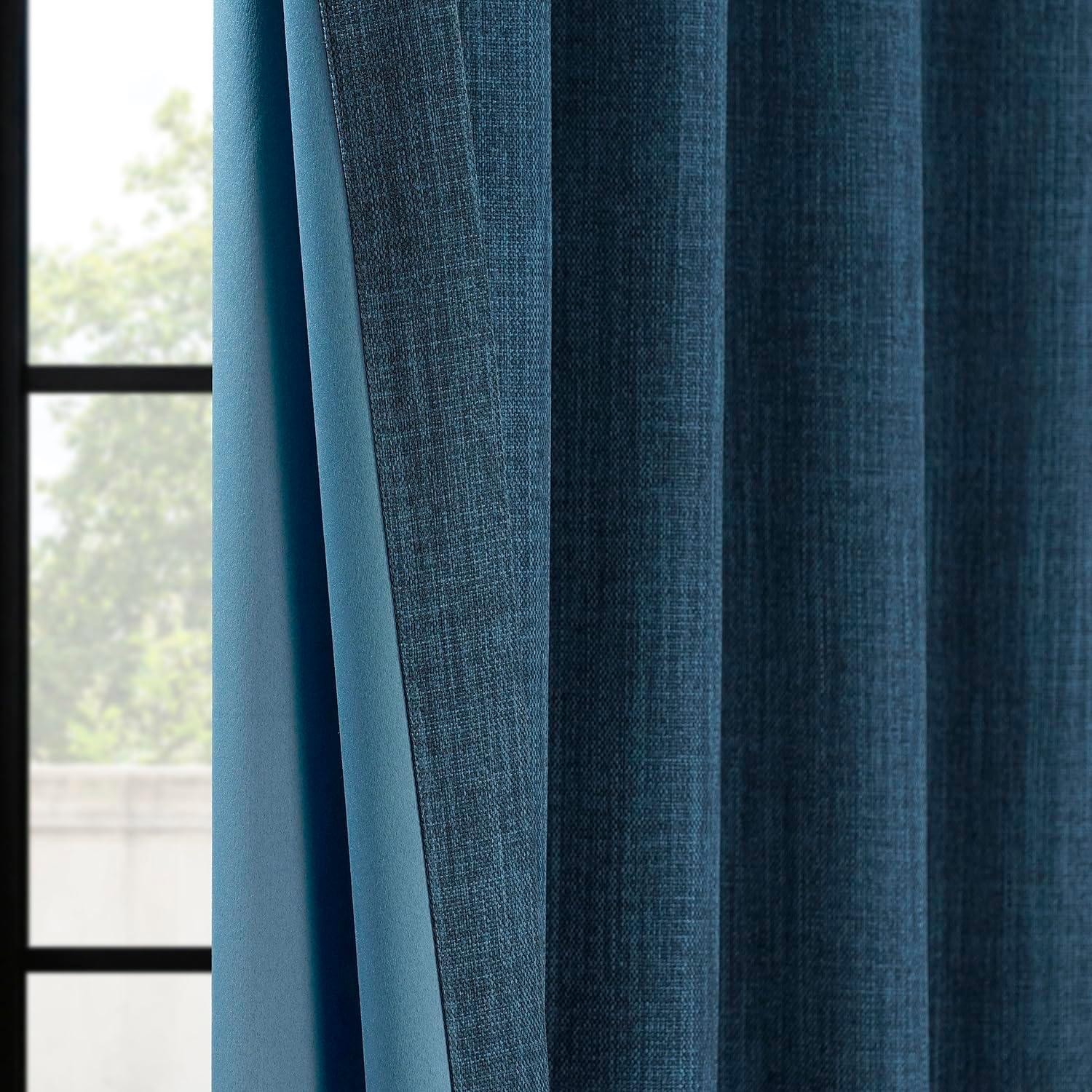 Indigo Faux Linen Room Darkening Curtain (1 Panel), Indigo, 50W X 84L