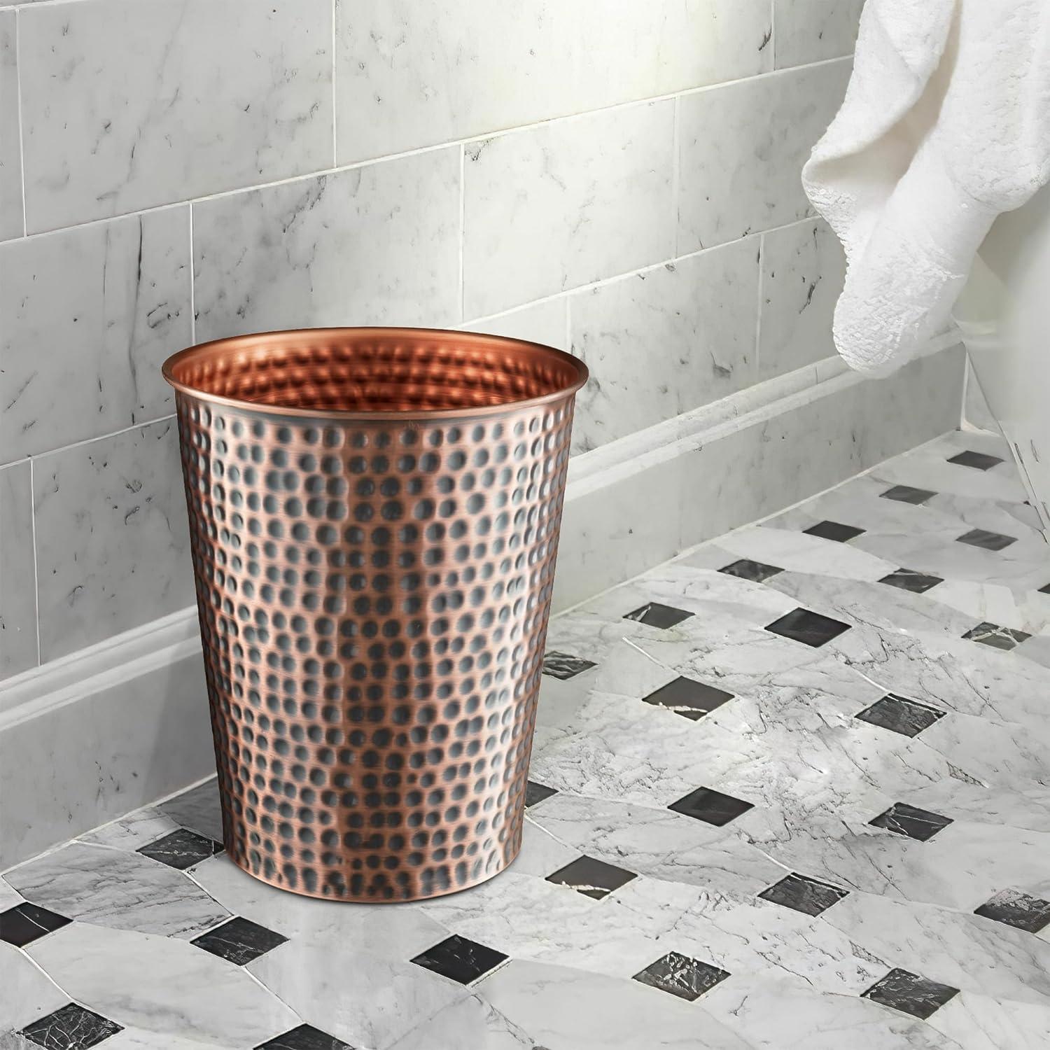 Hand Hammered Metal 1.7 Gallon Waste Basket