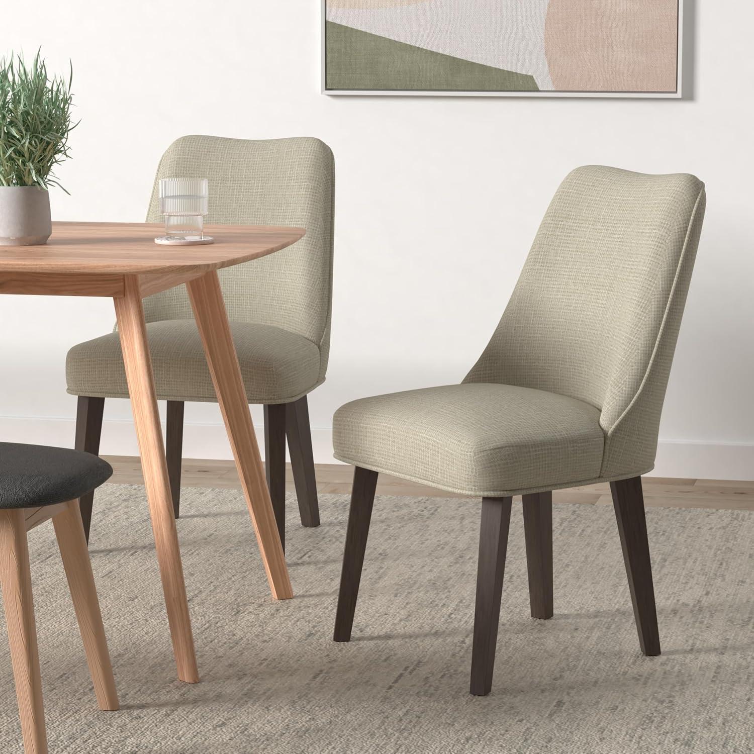 Beige Upholstered Dining Chairs with Dark Wood Legs, Set of 2