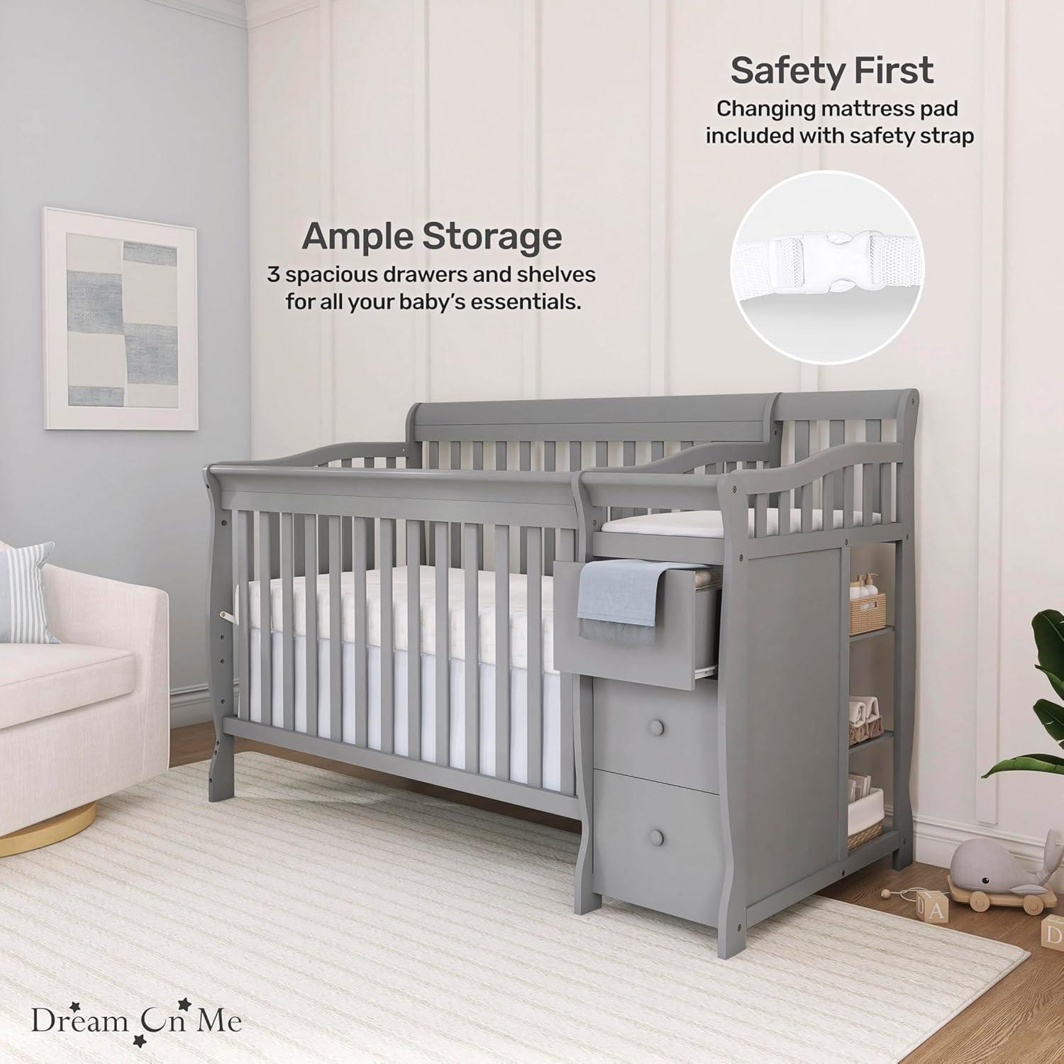 Pebble Grey Pine 5-in-1 Convertible Crib with Changer