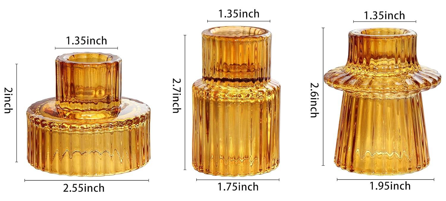 Candlestick Holder Set Of3 Glass Candle Holders for Taper,Pillar,Tealight Candle Amber