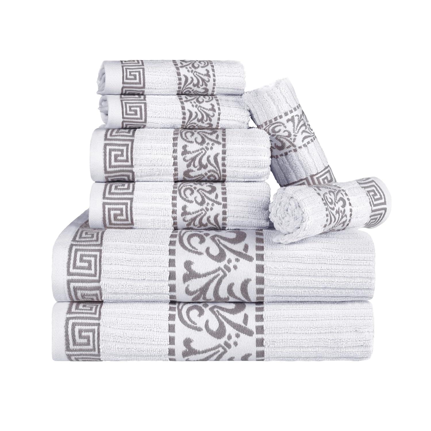 Superior Athens Cotton Medium Weight Floral Border Greek Key Trim 8 Piece Assorted Towel Set by Superior