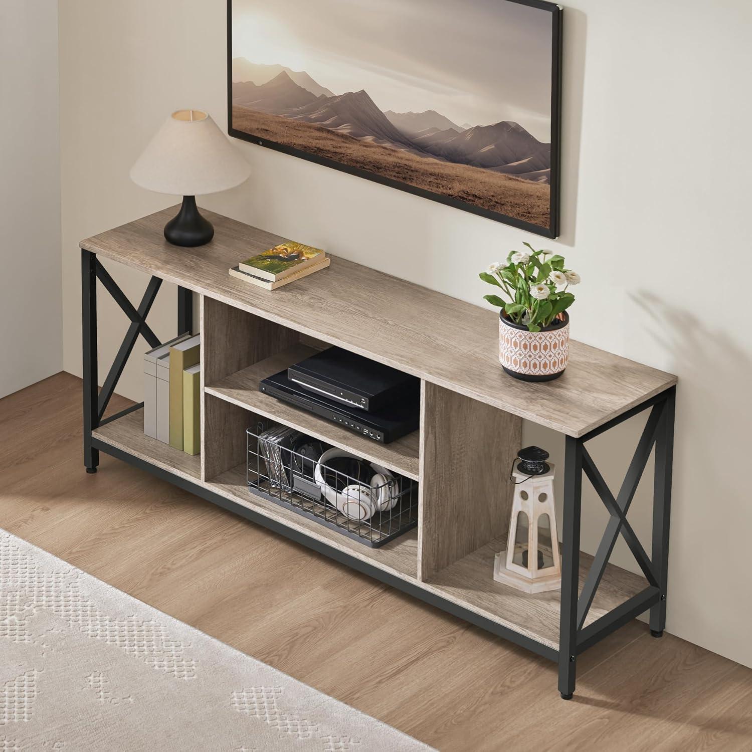 Yaheetech TV Stand for TVs up to 65 Inch with Storage Compartments,Gray