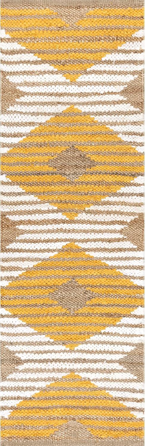 nuLOOM Hand Braided Marla Denim And Jute Diamonds Area Rug