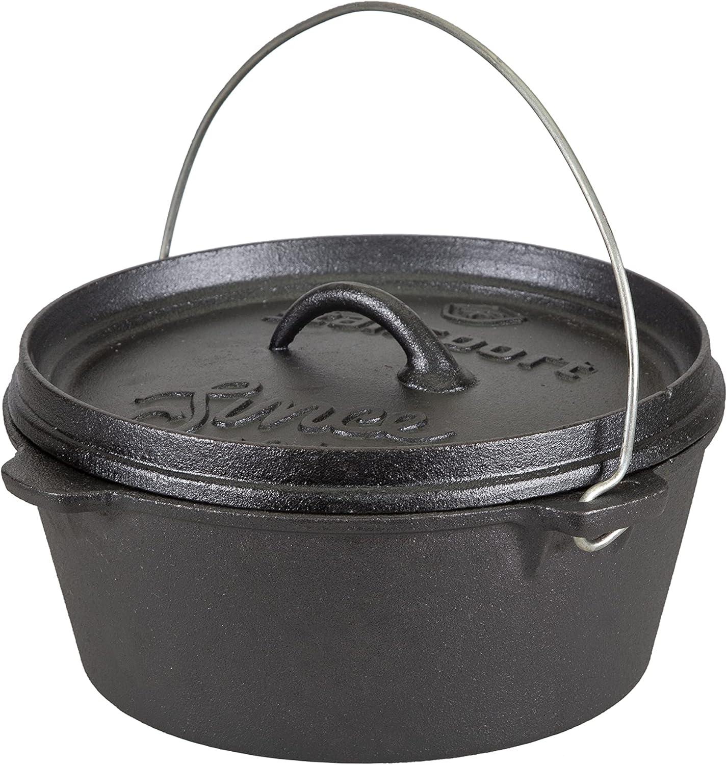 Stansport Preseasoned Cast Iron Flat Bottom Dutch Oven - 4 QT