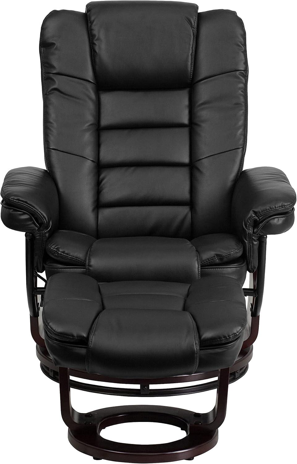 Black Faux Leather Swivel Recliner with Wood Base