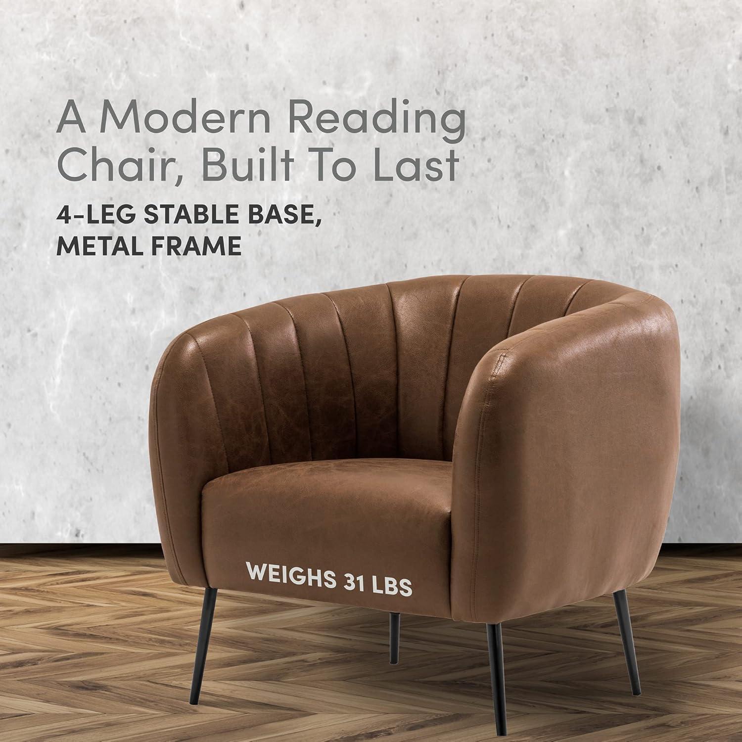 eLuxury Sawyer Channel Living Room Chair, Brown Faux Leather