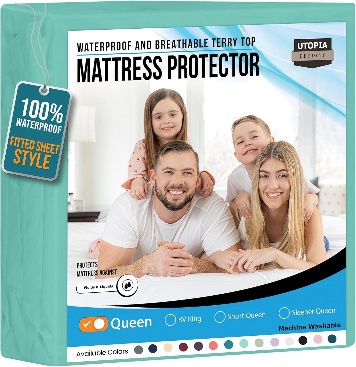 PEKUR Waterproof Mattress Protector – Fitted Sheet Style, Deep Pocket Cover Fits Up to 15 Inches, Washable & Breathable Mattress Topper