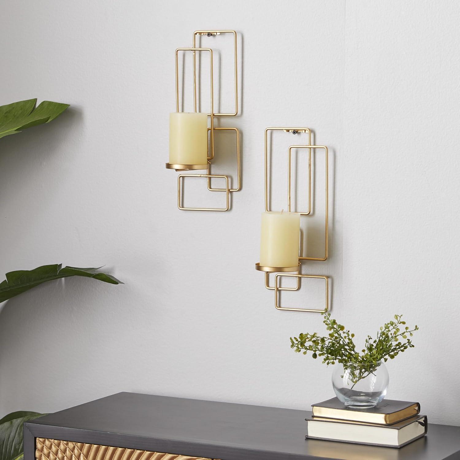 DecMode 2 Holder Gold Metal Geometric Tealight Wall Sconce, Set of 2