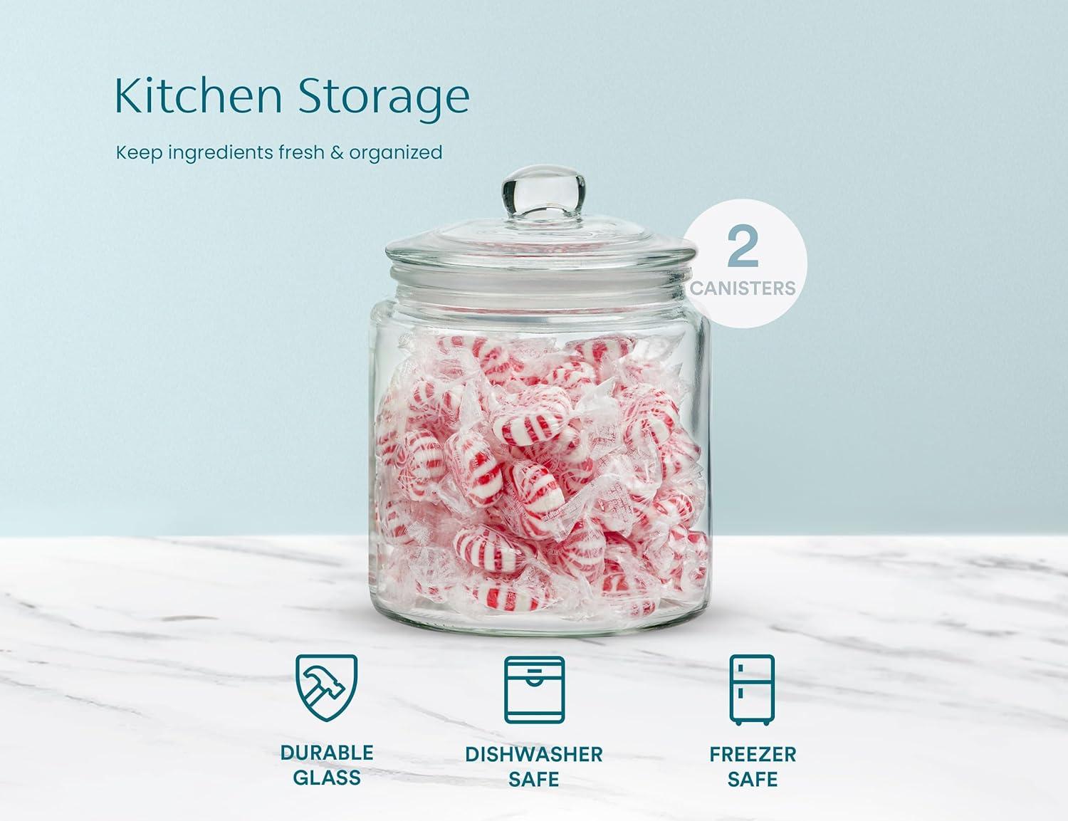 Glass Storage Canisters, with Lids, Chalk, Labels and Scoops, 32 oz, Set of 2