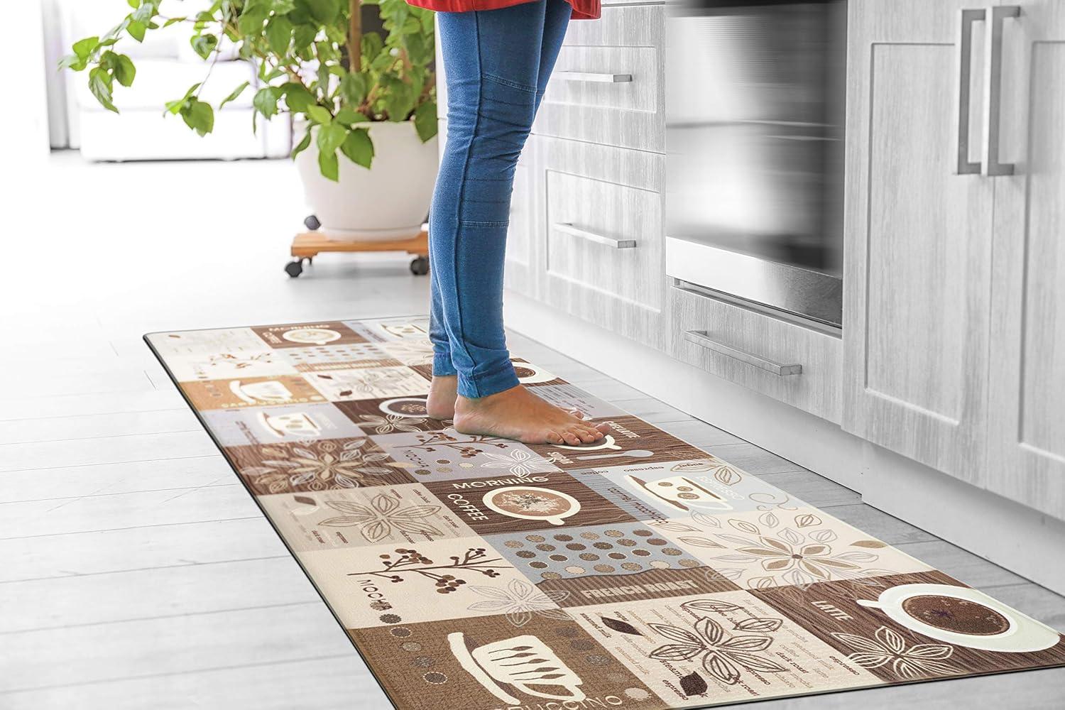 Brown Coffee Themed Anti-Fatigue Kitchen Mat 18" x 47"