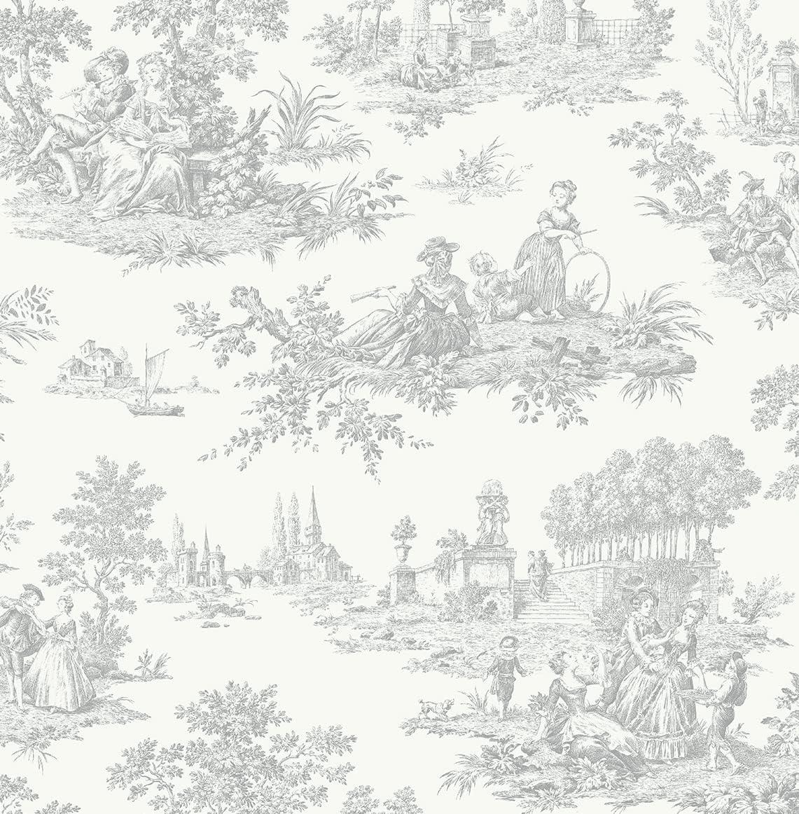 NextWall Argos Gray Chateau Toile Peel and Stick Wallpaper