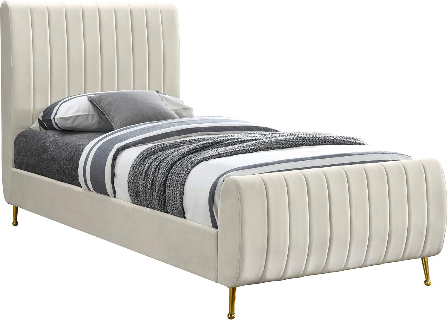 Meridian Furniture Zara Contemporary Cream Velvet Queen Bed
