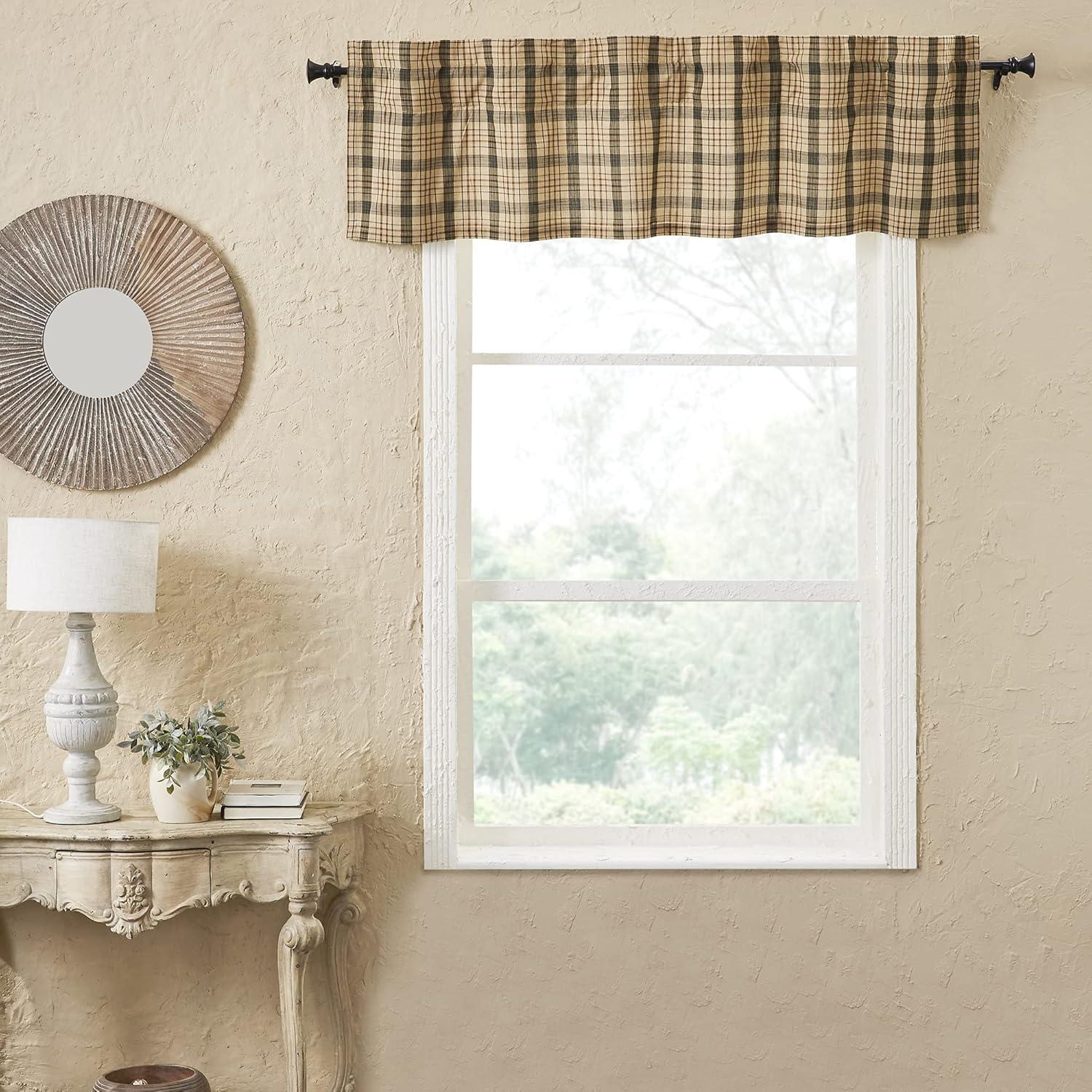 Rosalind Wheeler Holms Plaid Cotton Tailored Window Valance in Khaki/ Forest Green/ Russet