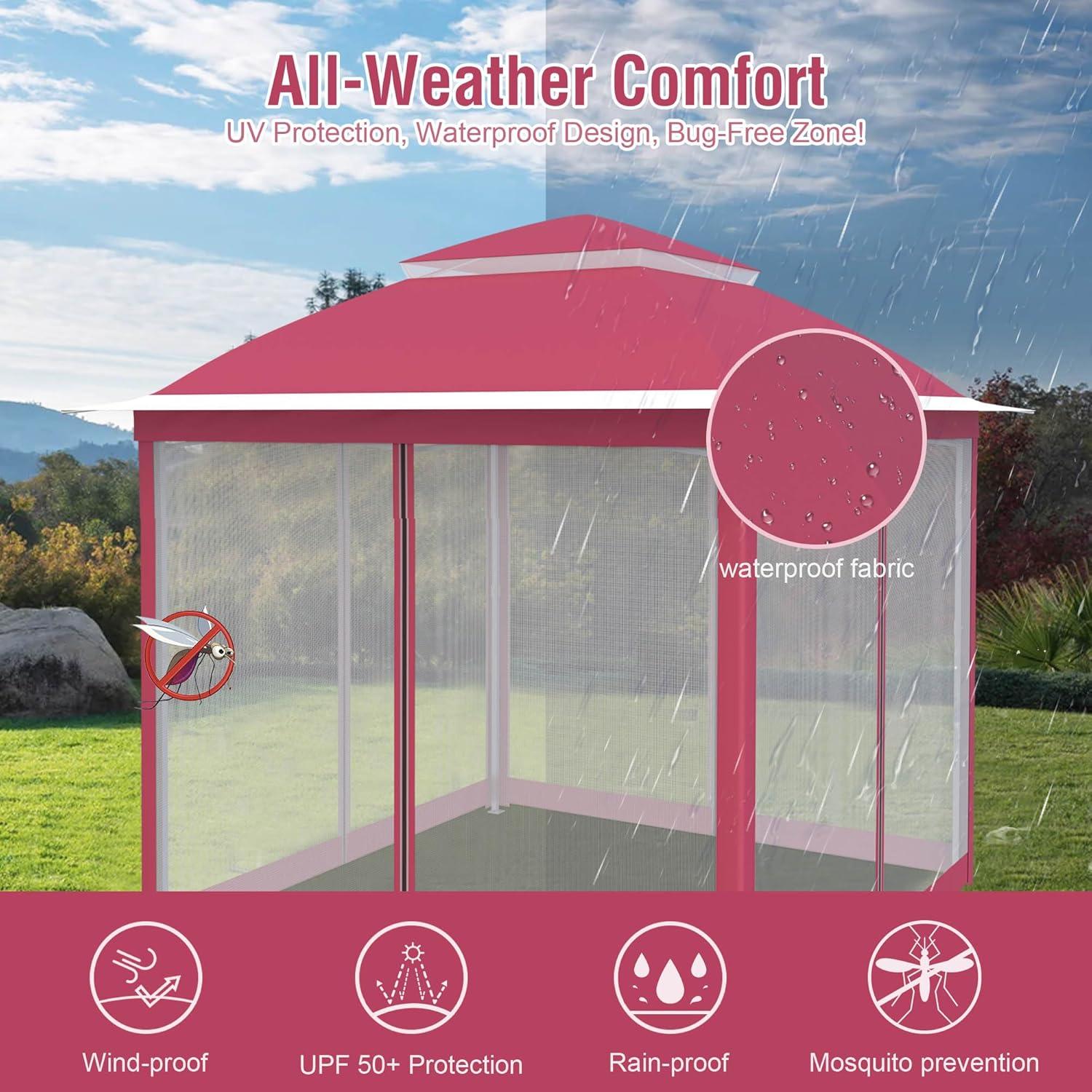 Pink Steel Portable Pop-Up Gazebo with Mosquito Netting 11 ft. x 11 ft. . .