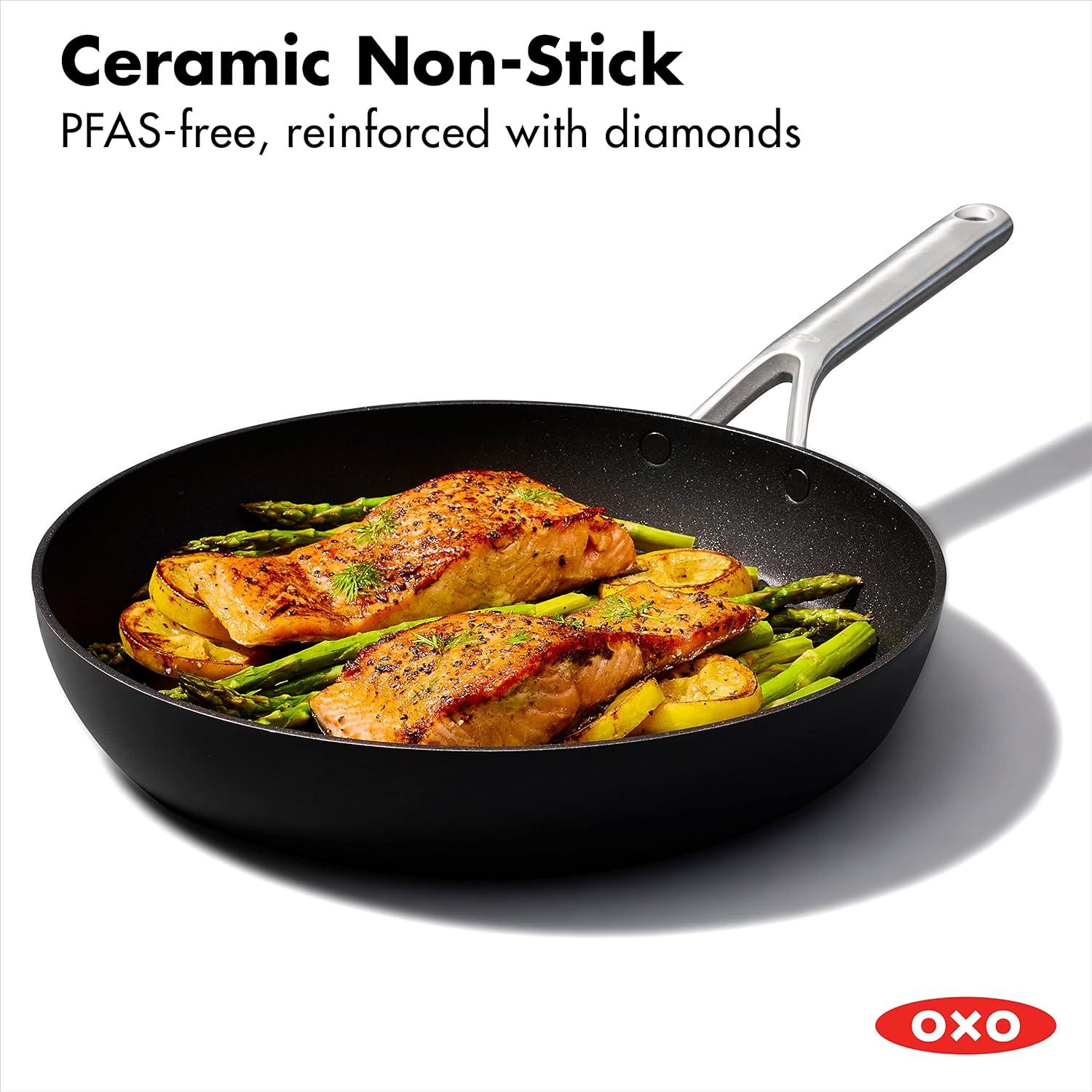 OXO 12" Ceramic Pro Non-Stick Open Frypan Gray: Dishwasher-Safe, Induction & Gas Compatible, Aluminum, 12" Diameter