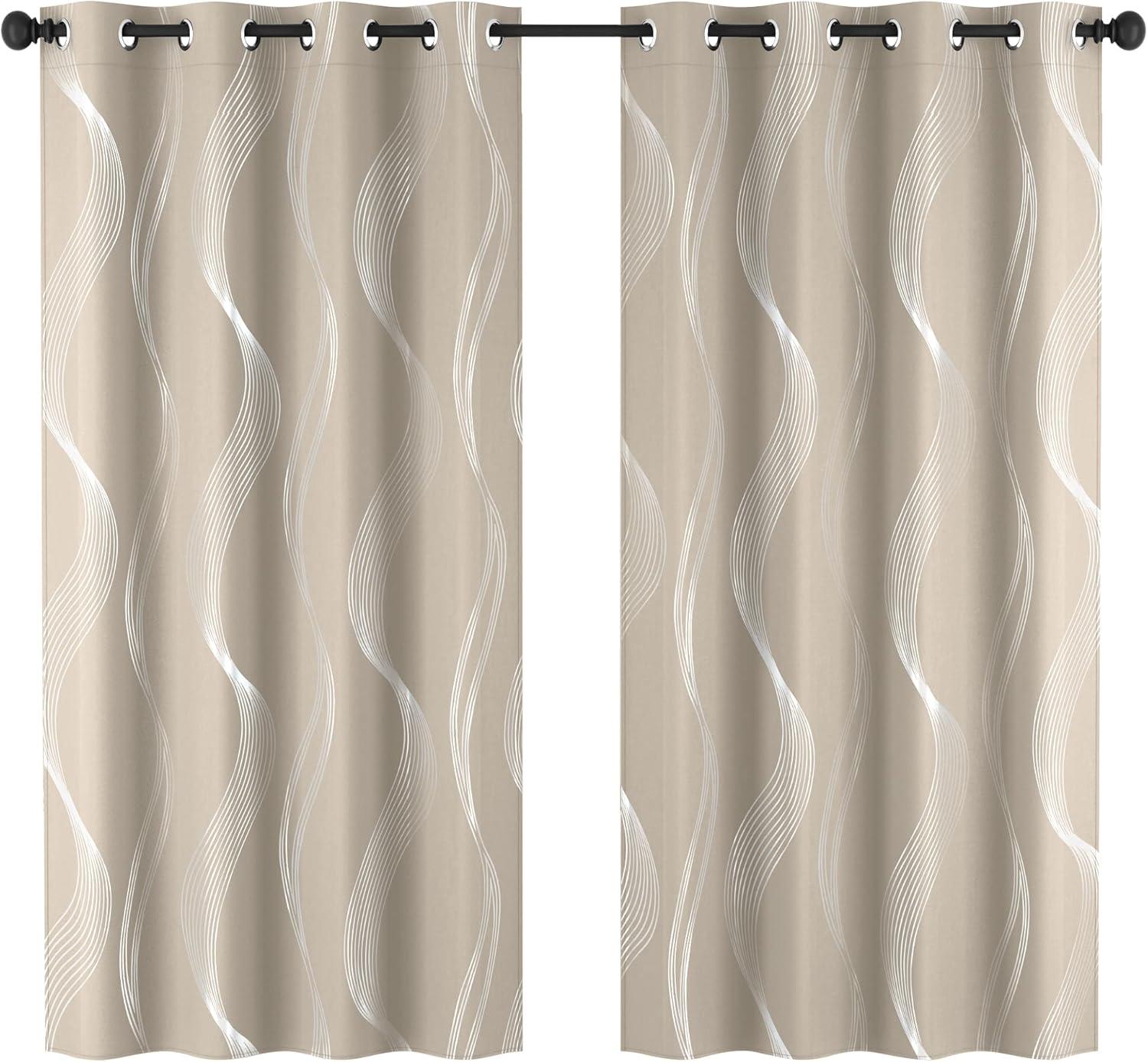 Deconovo Silver Wave Room Darkening Grommet Curtains (2 Panels) Light Beige 52W x 84L